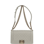 Medium Boy Bag Light Grey Caviar Light Gold Hardware