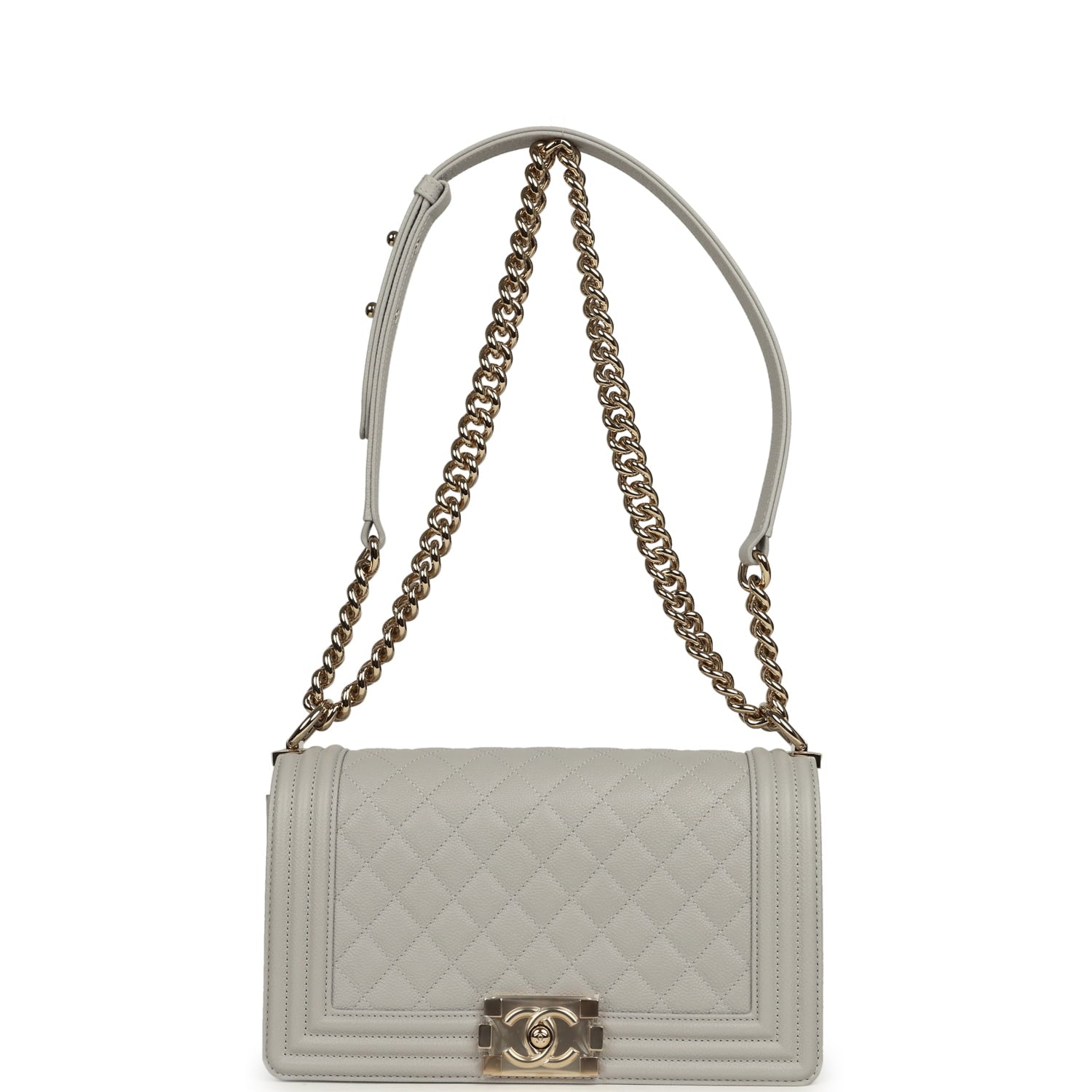 Medium Boy Bag Light Grey Caviar Light Gold Hardware