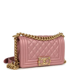 Small Boy Bag Pink Iridescent Lambskin Antique Gold Hardware