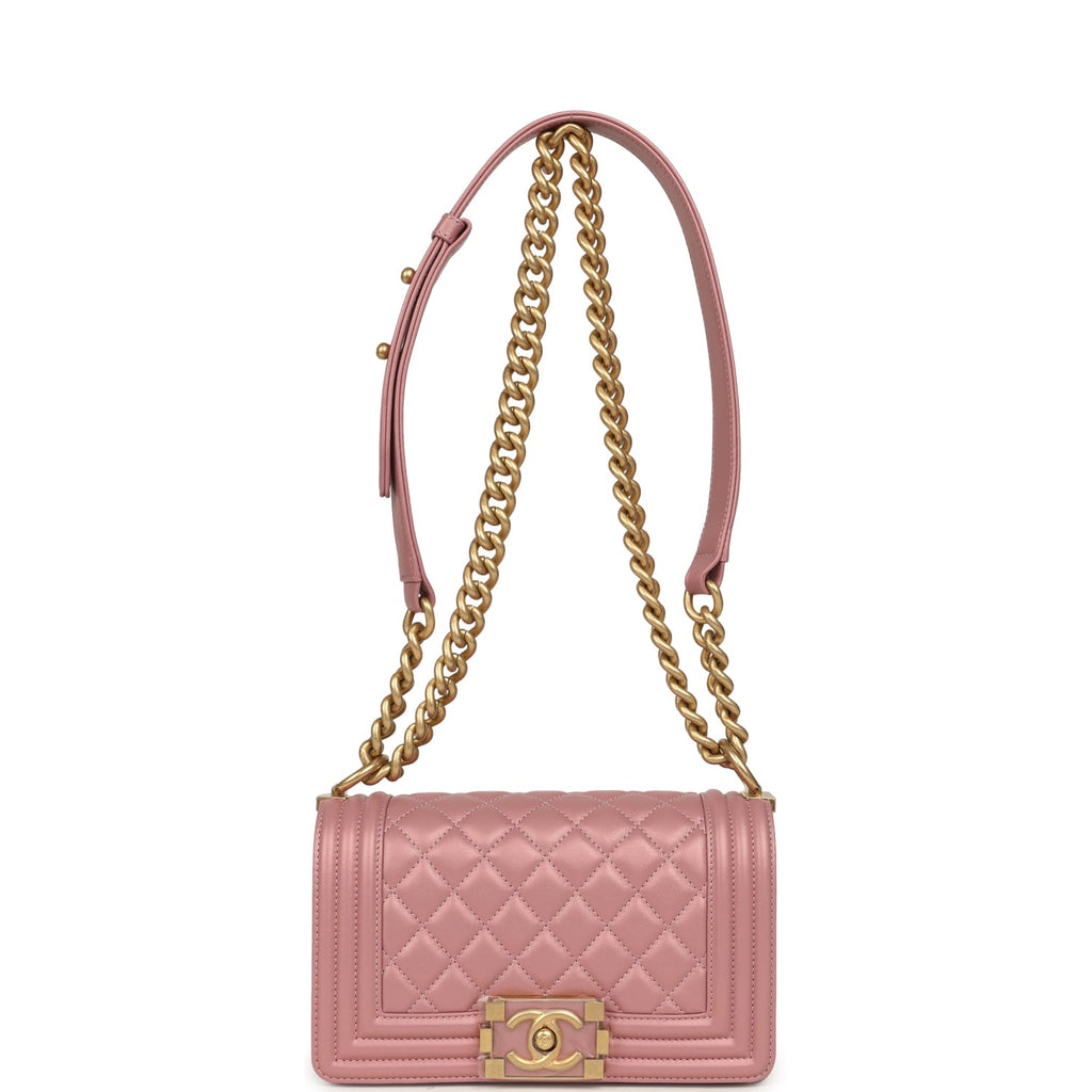 Small Boy Bag Pink Iridescent Lambskin Antique Gold Hardware