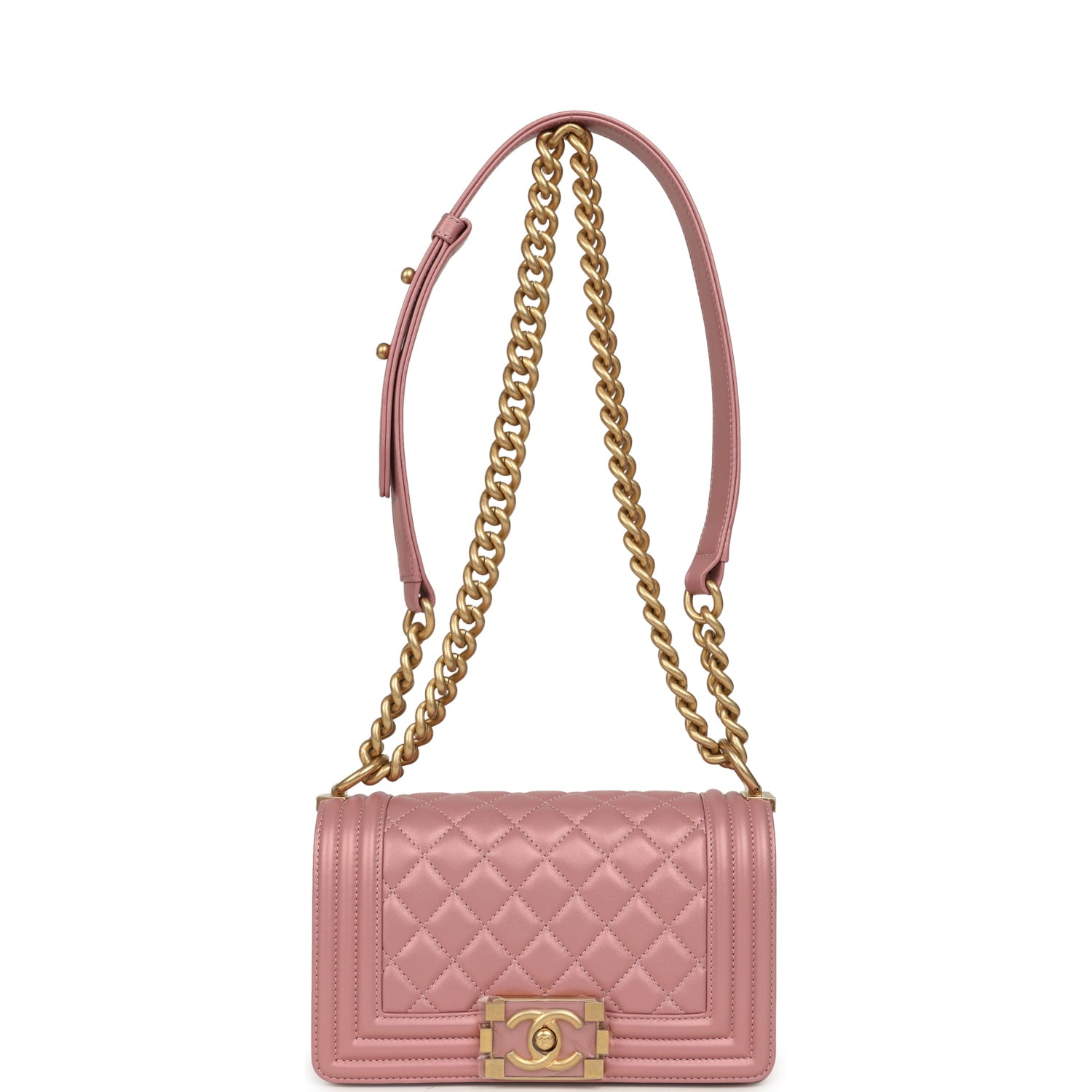 Small Boy Bag Pink Iridescent Lambskin Antique Gold Hardware