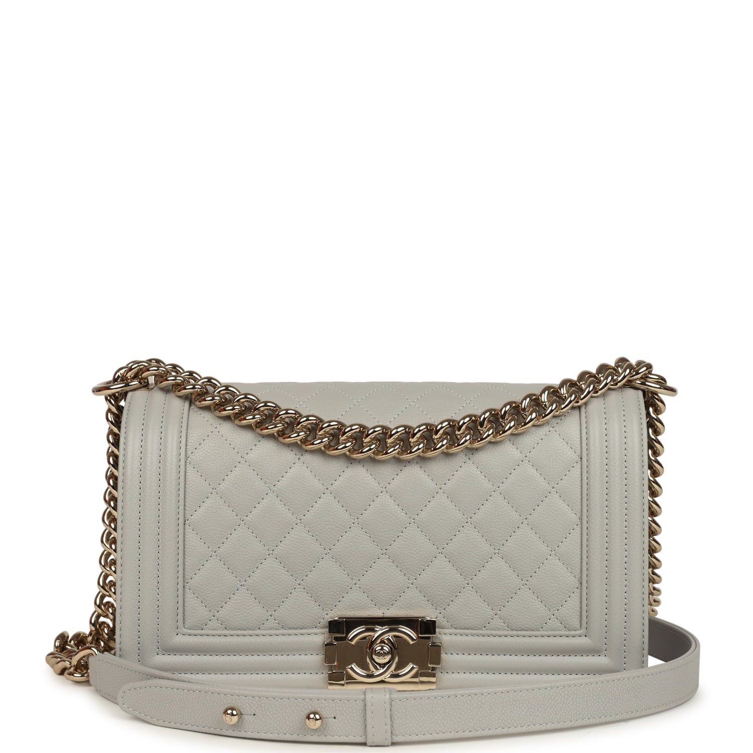 Medium Boy Bag Light Grey Caviar Light Gold Hardware