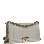 Medium Boy Bag Light Grey Caviar Light Gold Hardware