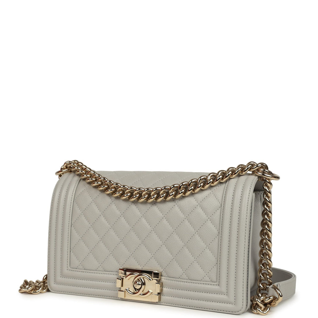 Medium Boy Bag Light Grey Caviar Light Gold Hardware