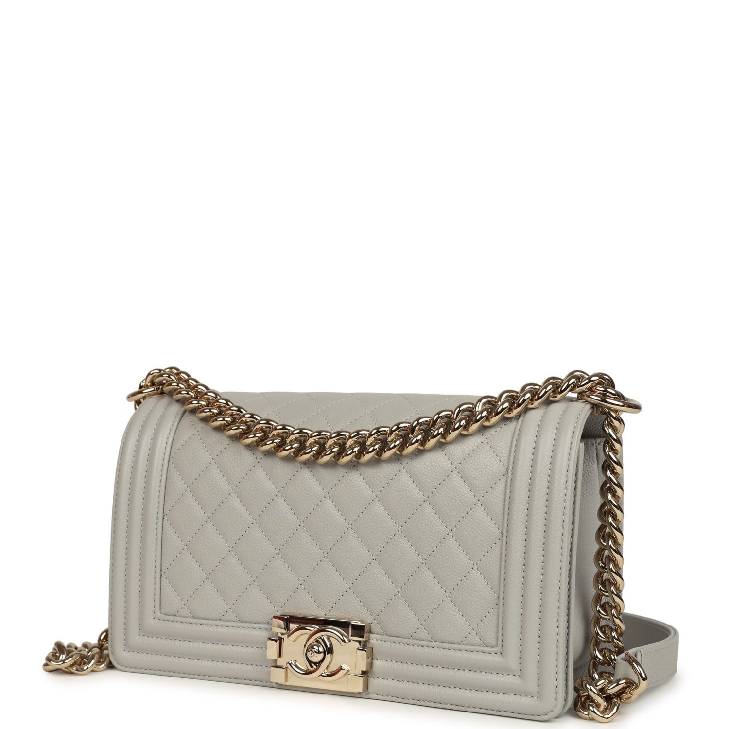 Medium Boy Bag Light Grey Caviar Light Gold Hardware