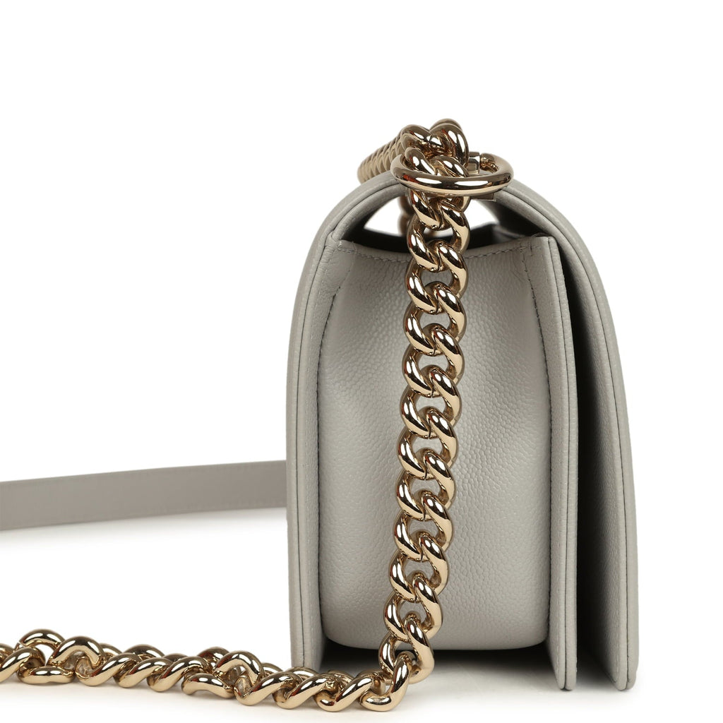 Medium Boy Bag Light Grey Caviar Light Gold Hardware