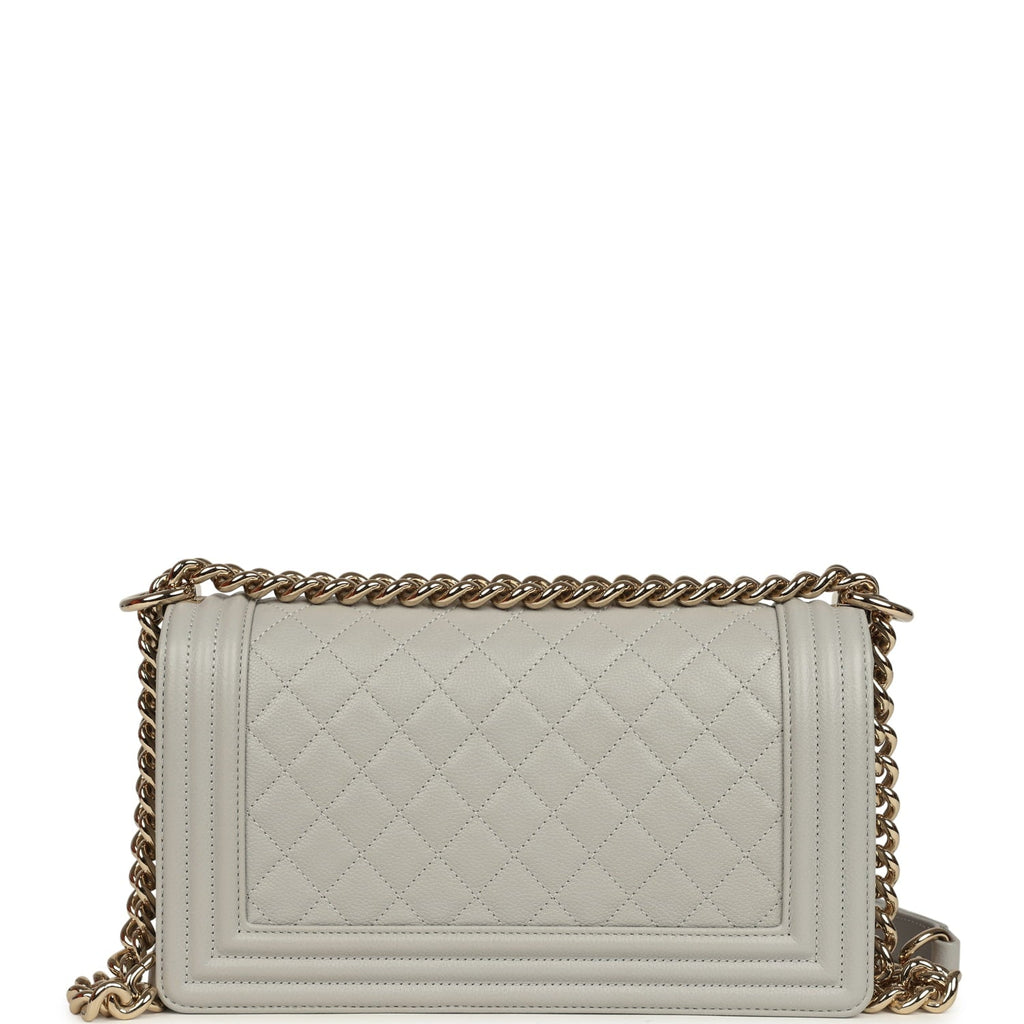 Medium Boy Bag Light Grey Caviar Light Gold Hardware