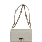 Medium Boy Bag Light Grey Caviar Light Gold Hardware
