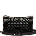 Medium Boy Bag Black Patent Silver Hardware