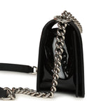 Medium Boy Bag Black Patent Silver Hardware