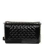 Medium Boy Bag Black Patent Silver Hardware