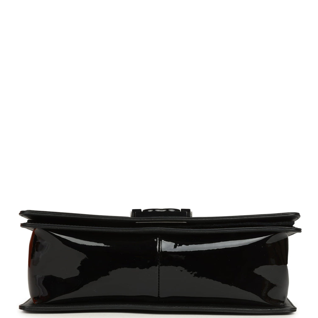 Medium Boy Bag Black Patent Silver Hardware