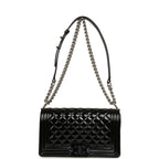 Medium Boy Bag Black Patent Silver Hardware