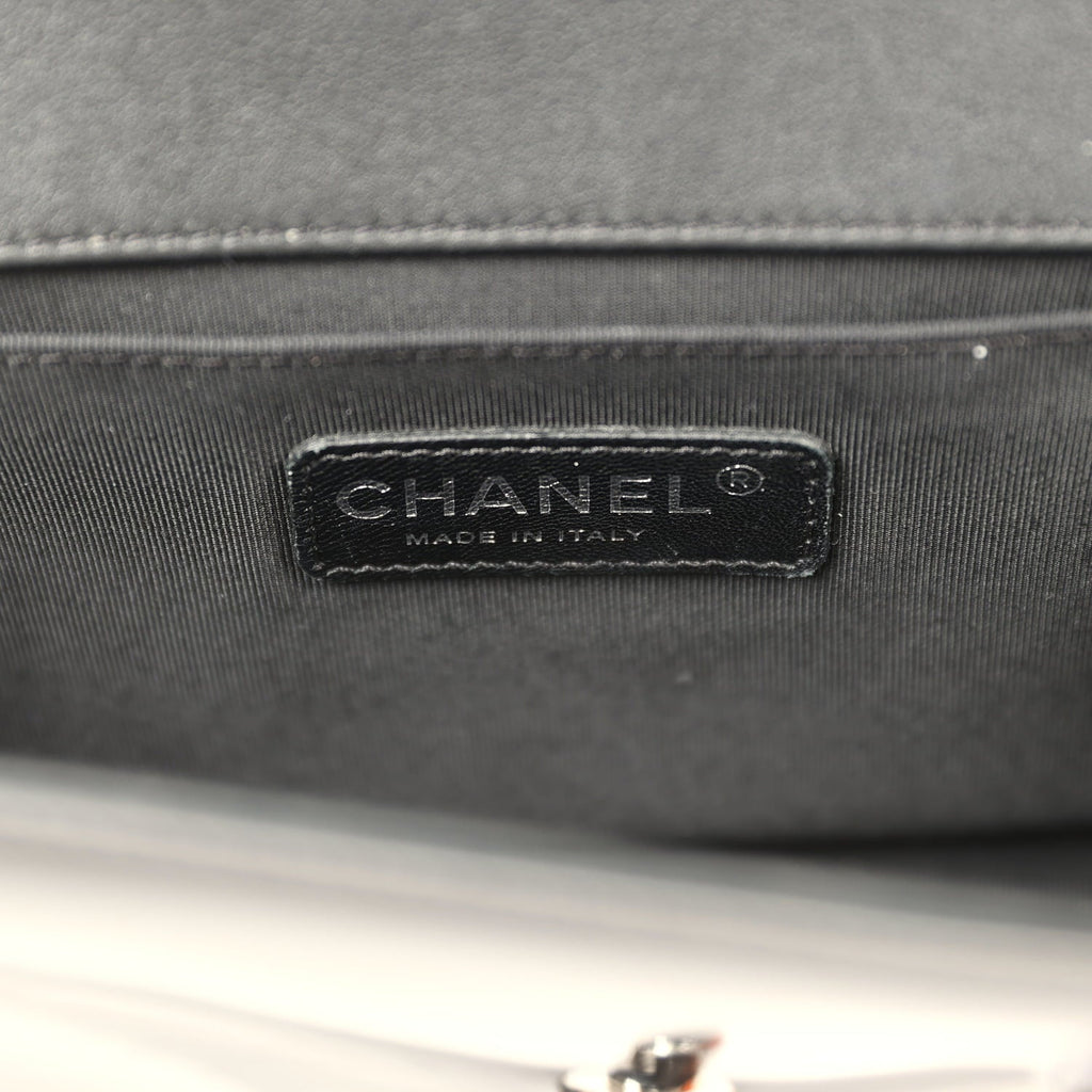 Medium Boy Bag Black Patent Silver Hardware