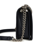New Medium Chevron Boy Bag Navy Blue Calfskin Silver Hardware