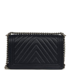 New Medium Chevron Boy Bag Navy Blue Calfskin Silver Hardware