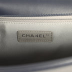 New Medium Chevron Boy Bag Navy Blue Calfskin Silver Hardware