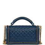 Medium Top Handle Braided Boy Bag Blue Lambskin Antique Gold Hardware