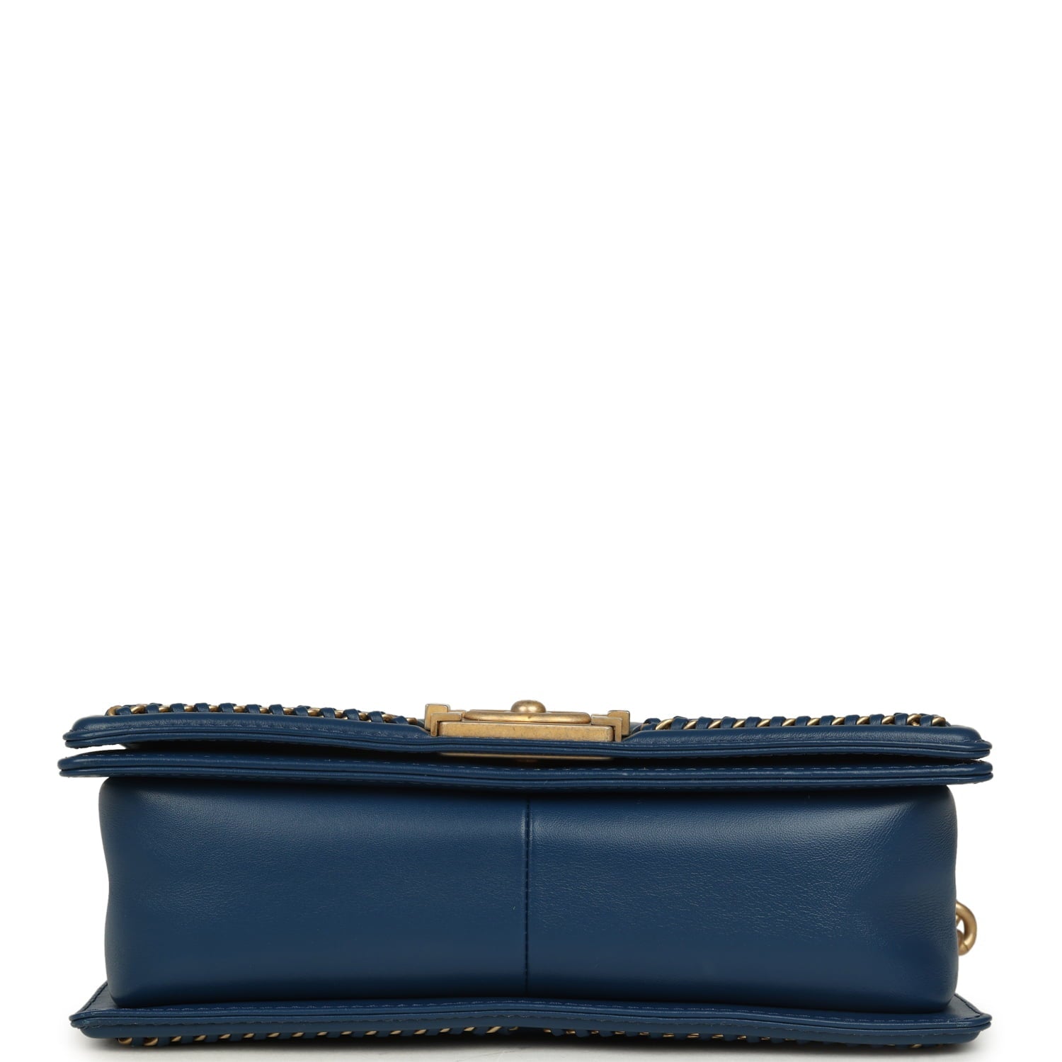 Medium Top Handle Braided Boy Bag Blue Lambskin Antique Gold Hardware