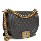 Small Boy Messenger Bag Dark Grey Shiny Caviar Antique Gold Hardware