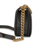 Small Boy Messenger Bag Dark Grey Shiny Caviar Antique Gold Hardware