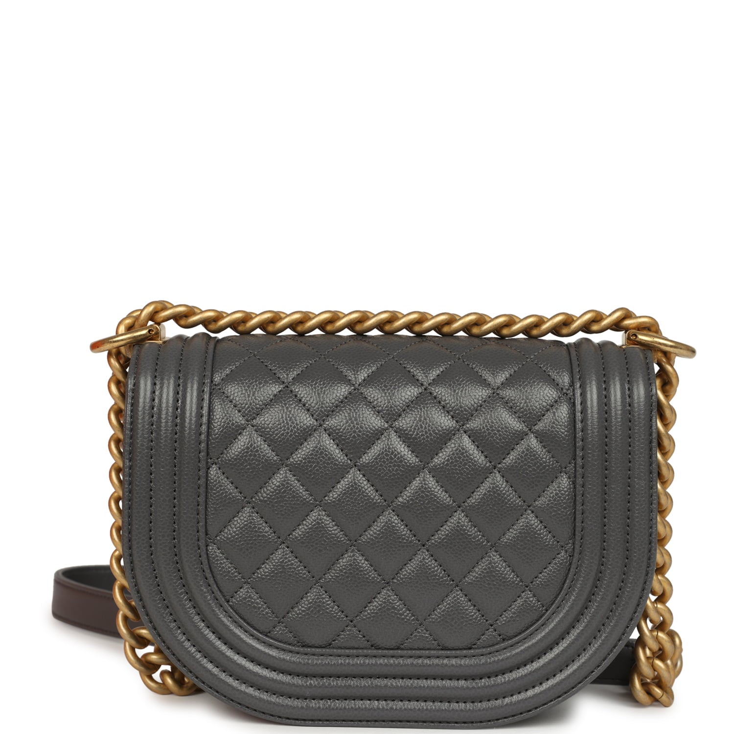 Small Boy Messenger Bag Dark Grey Shiny Caviar Antique Gold Hardware