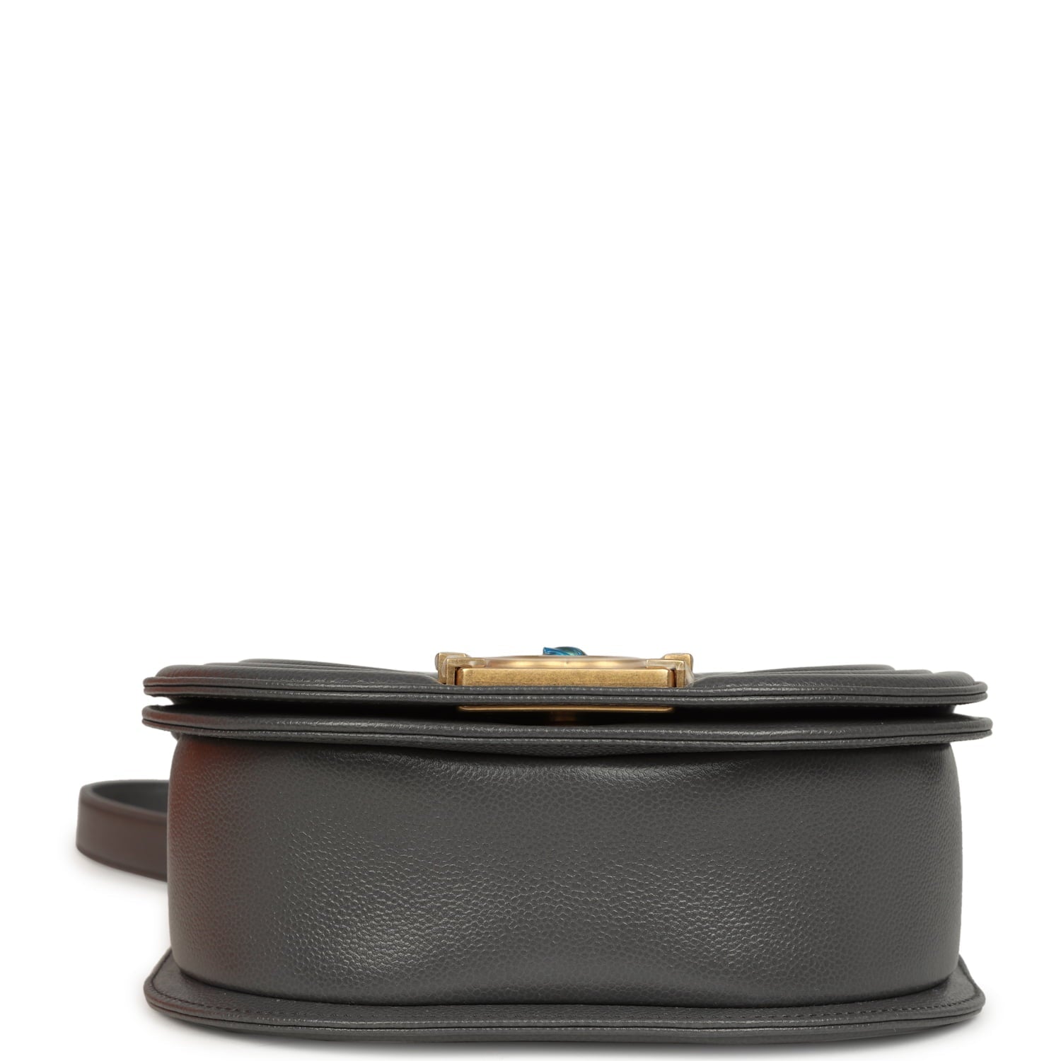 Small Boy Messenger Bag Dark Grey Shiny Caviar Antique Gold Hardware