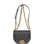 Small Boy Messenger Bag Dark Grey Shiny Caviar Antique Gold Hardware
