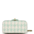 Mini Square Flap with Top Handle Turquoise and Ecru Tweed Antique Gold Hardware