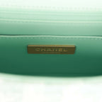 Mini Square Flap with Top Handle Turquoise and Ecru Tweed Antique Gold Hardware