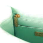 Mini Square Flap with Top Handle Turquoise and Ecru Tweed Antique Gold Hardware