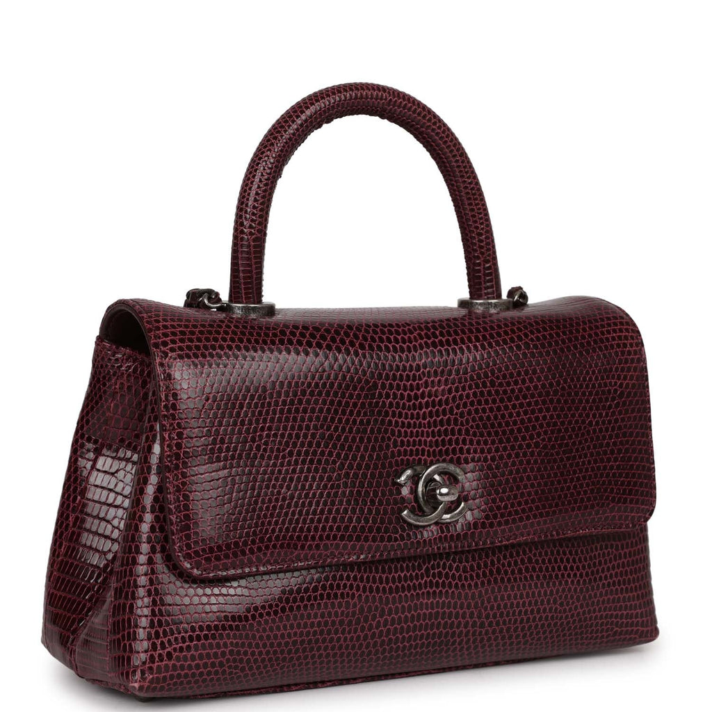 Mini Coco Handle Burgundy Lizard Ruthenium Hardware