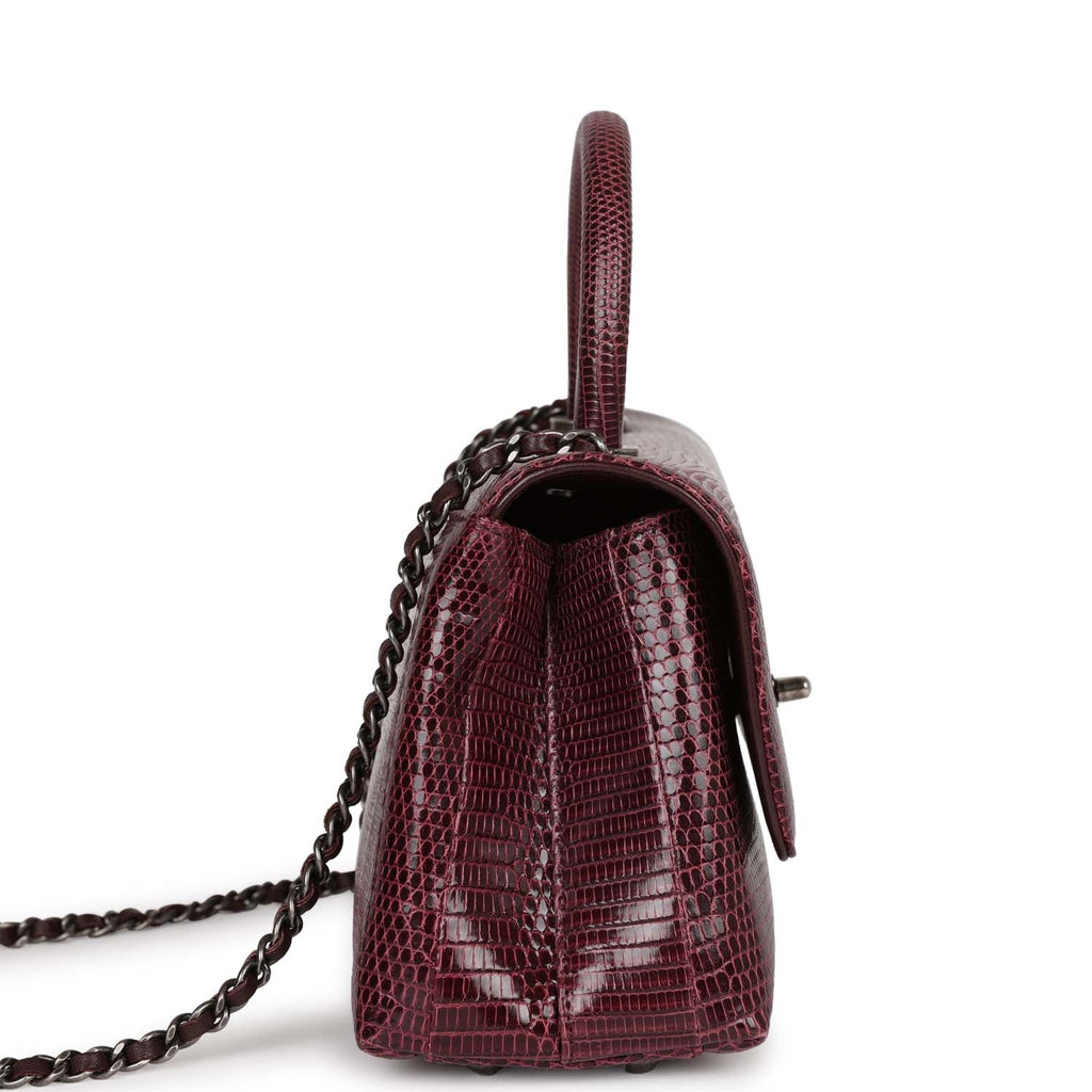 Mini Coco Handle Burgundy Lizard Ruthenium Hardware