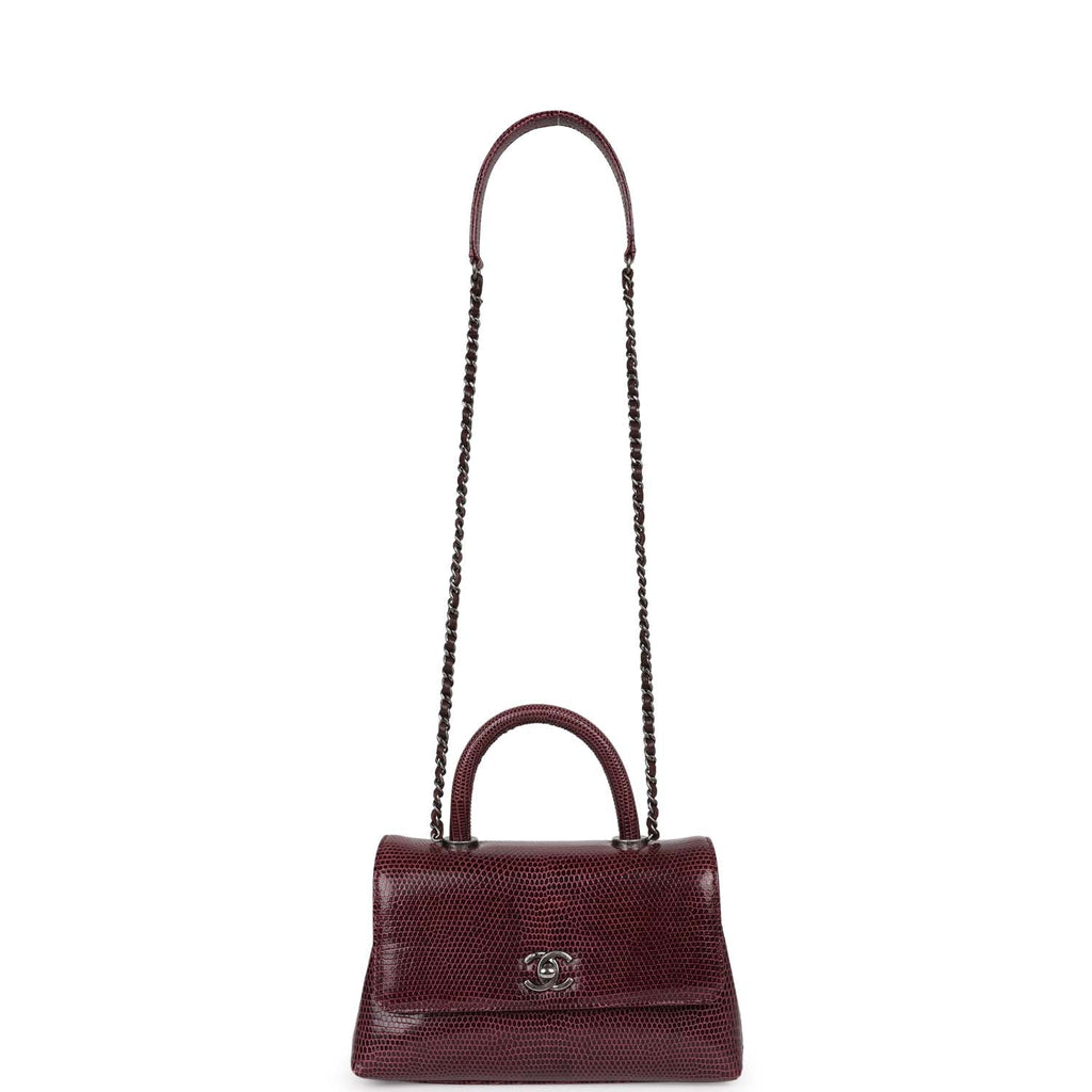Mini Coco Handle Burgundy Lizard Ruthenium Hardware