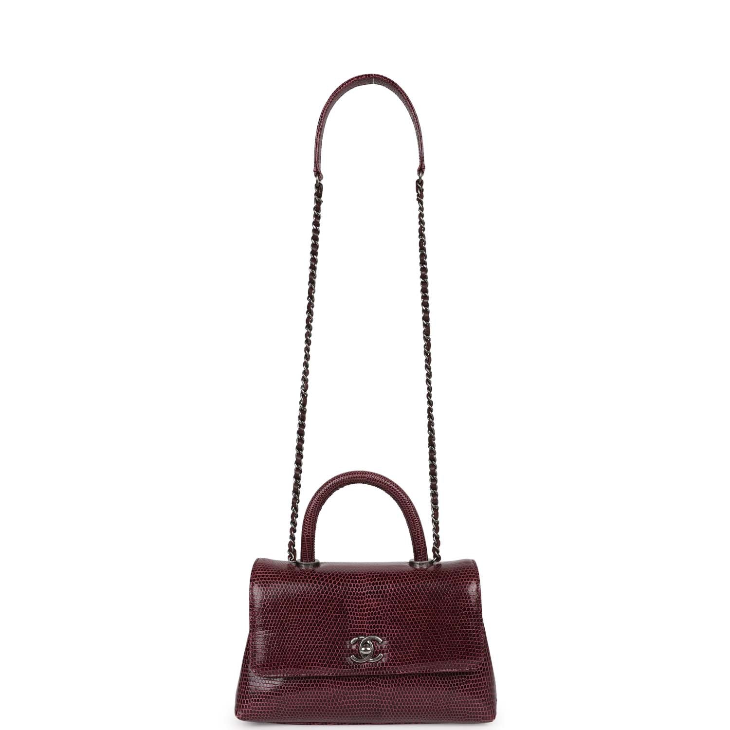 Mini Coco Handle Burgundy Lizard Ruthenium Hardware