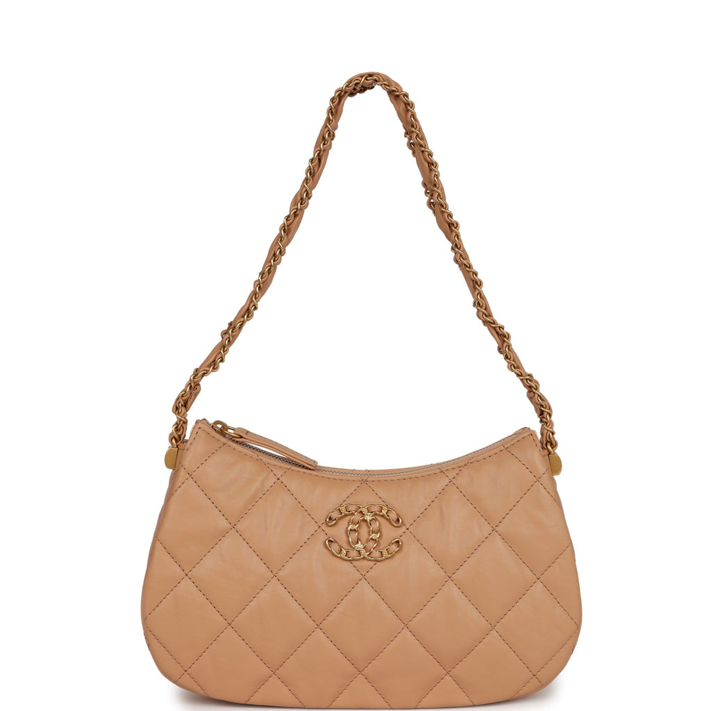 19 Hobo Bag Beige Aged Calfskin Brushed Gold Hardware