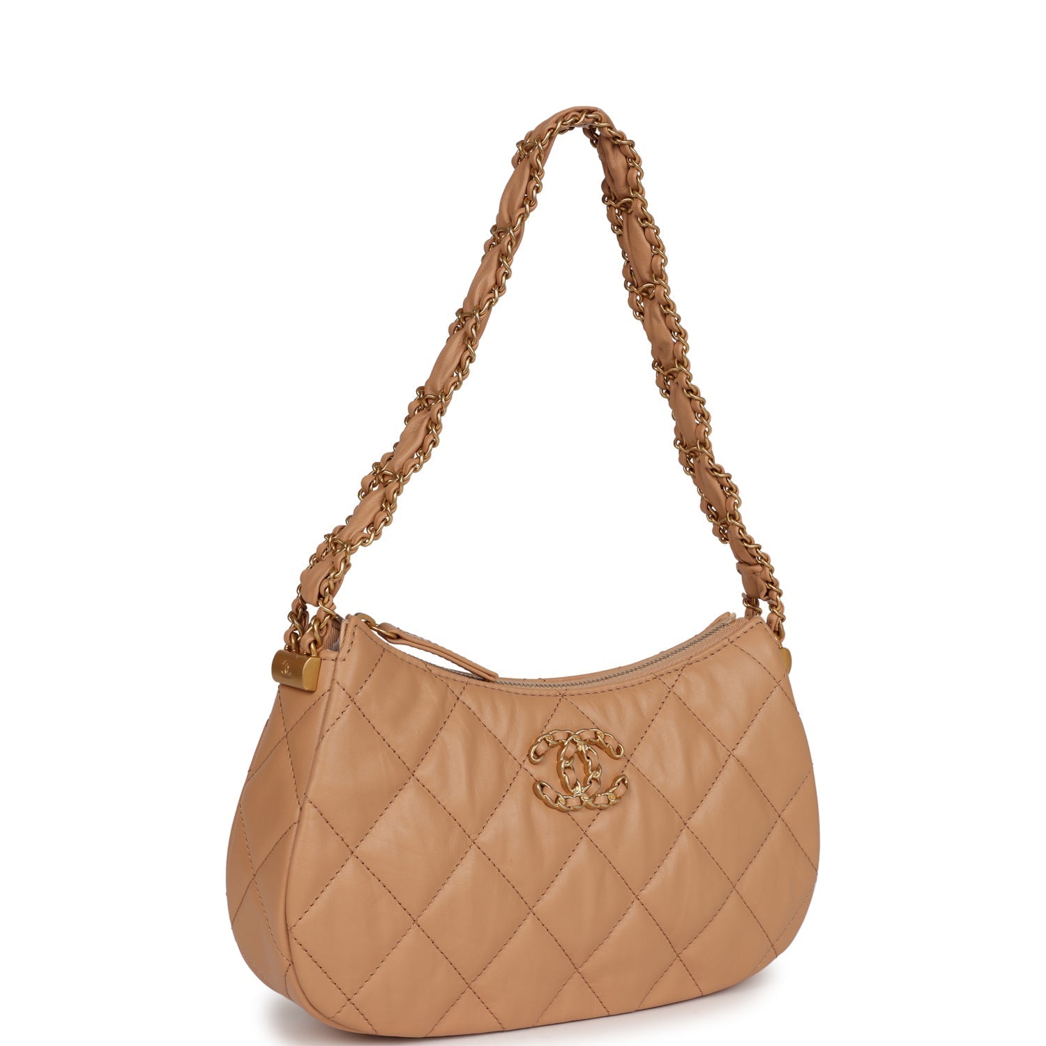 19 Hobo Bag Beige Aged Calfskin Brushed Gold Hardware