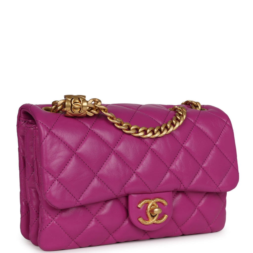 Small Crush Flap Bag Purple Shiny Aged Calfskin Brushed Gold Hardware
