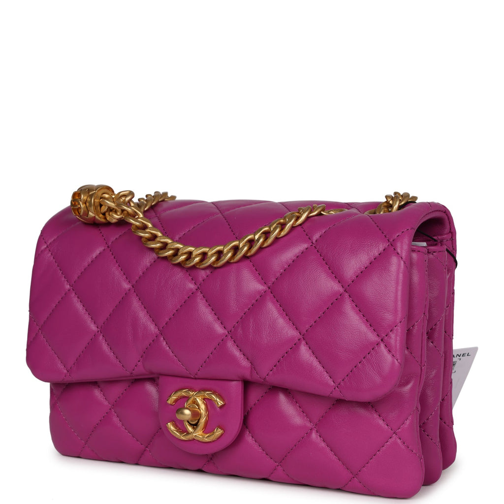 Small Crush Flap Bag Purple Shiny Aged Calfskin Brushed Gold Hardware