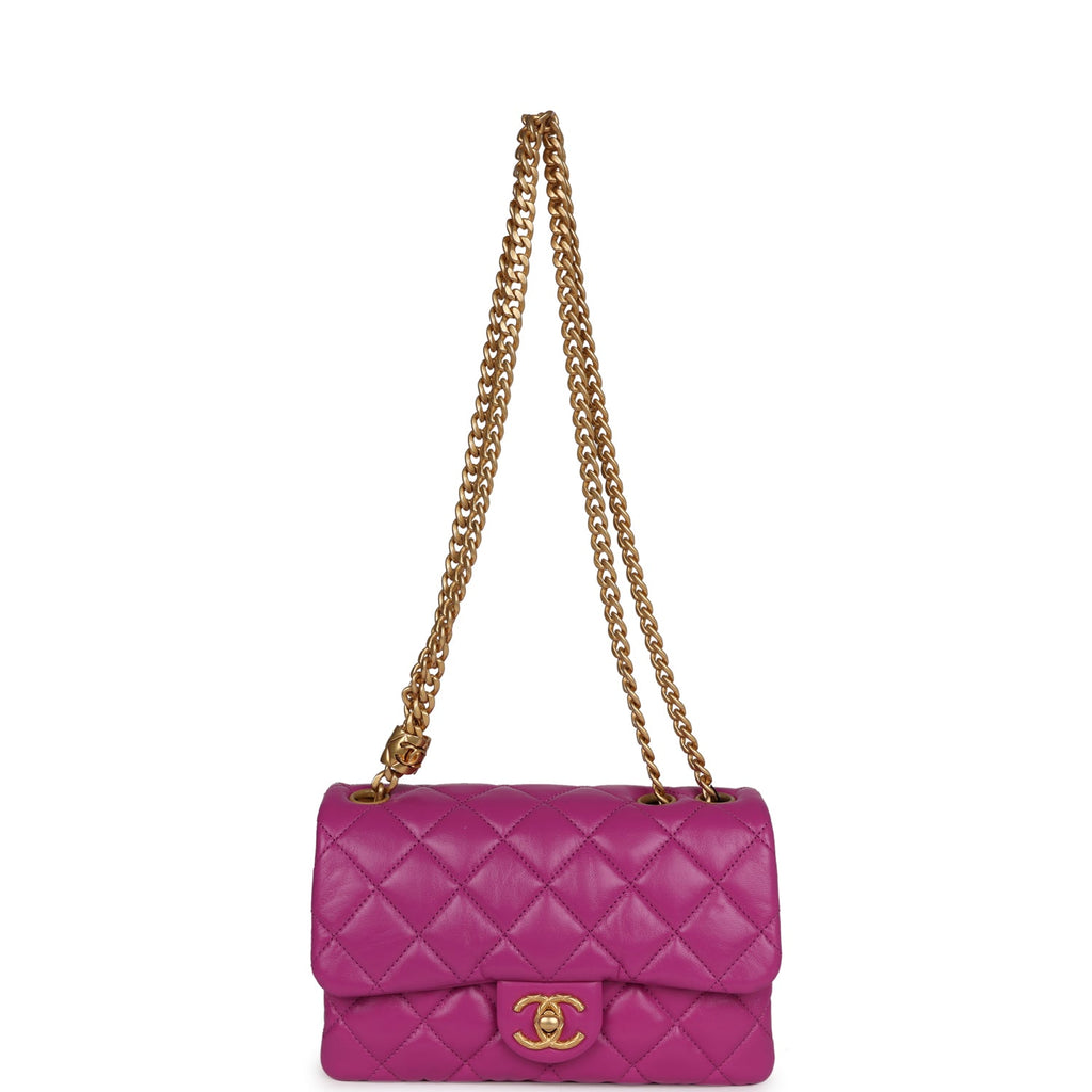 Small Crush Flap Bag Purple Shiny Aged Calfskin Brushed Gold Hardware