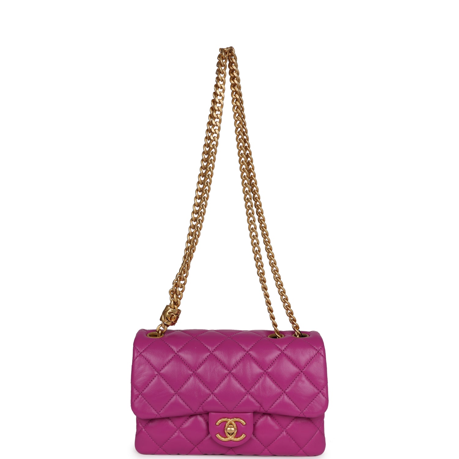Small Crush Flap Bag Purple Shiny Aged Calfskin Brushed Gold Hardware