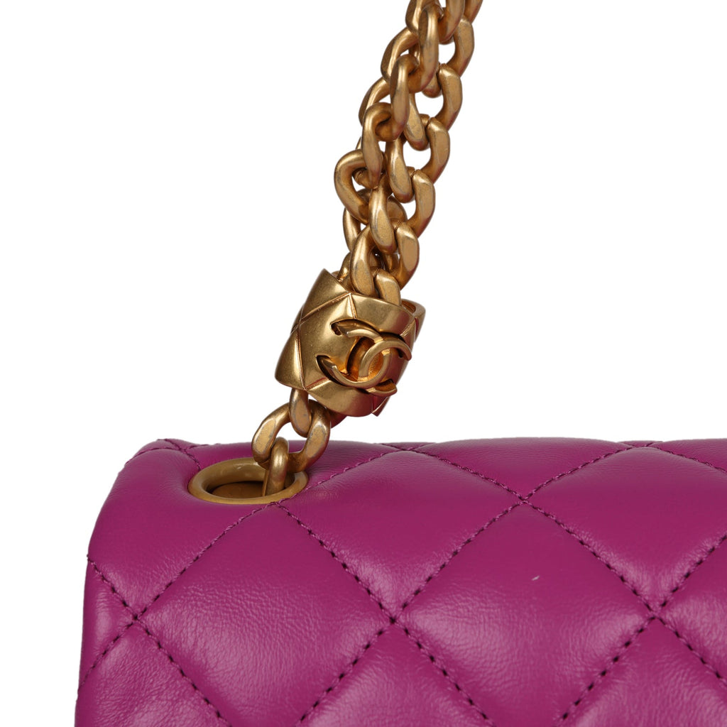 Small Crush Flap Bag Purple Shiny Aged Calfskin Brushed Gold Hardware