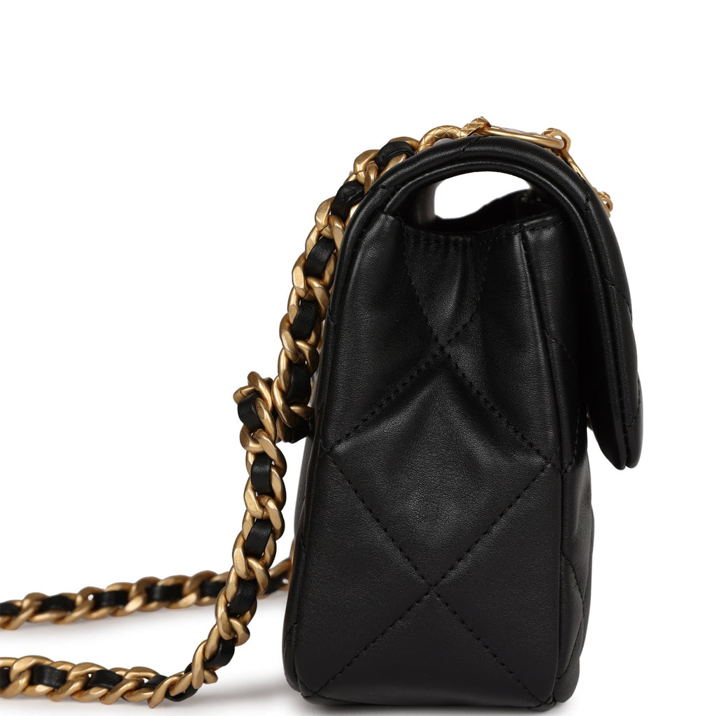 Mini Charms Flap Bag Black Lambskin Brushed Gold Hardware