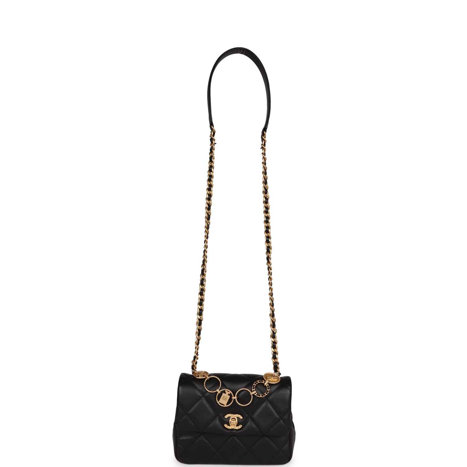 Mini Charms Flap Bag Black Lambskin Brushed Gold Hardware