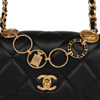 Mini Charms Flap Bag Black Lambskin Brushed Gold Hardware