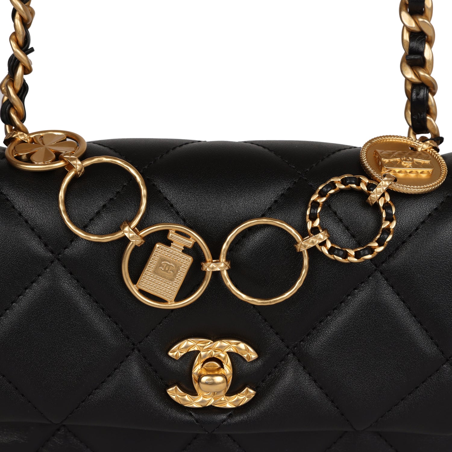 Mini Charms Flap Bag Black Lambskin Brushed Gold Hardware