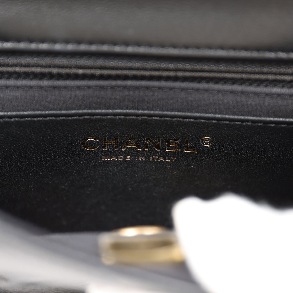 Mini Charms Flap Bag Black Lambskin Brushed Gold Hardware