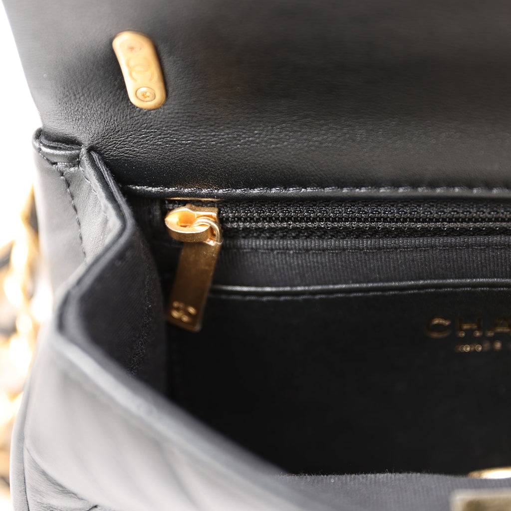 Mini Charms Flap Bag Black Lambskin Brushed Gold Hardware