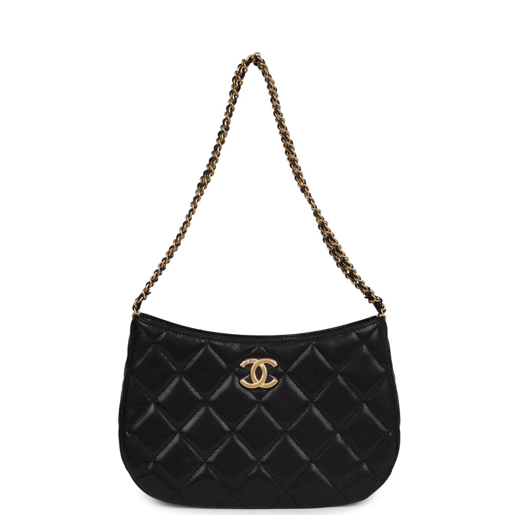 Hobo Bag Black Shiny Caviar Brushed Gold Hardware