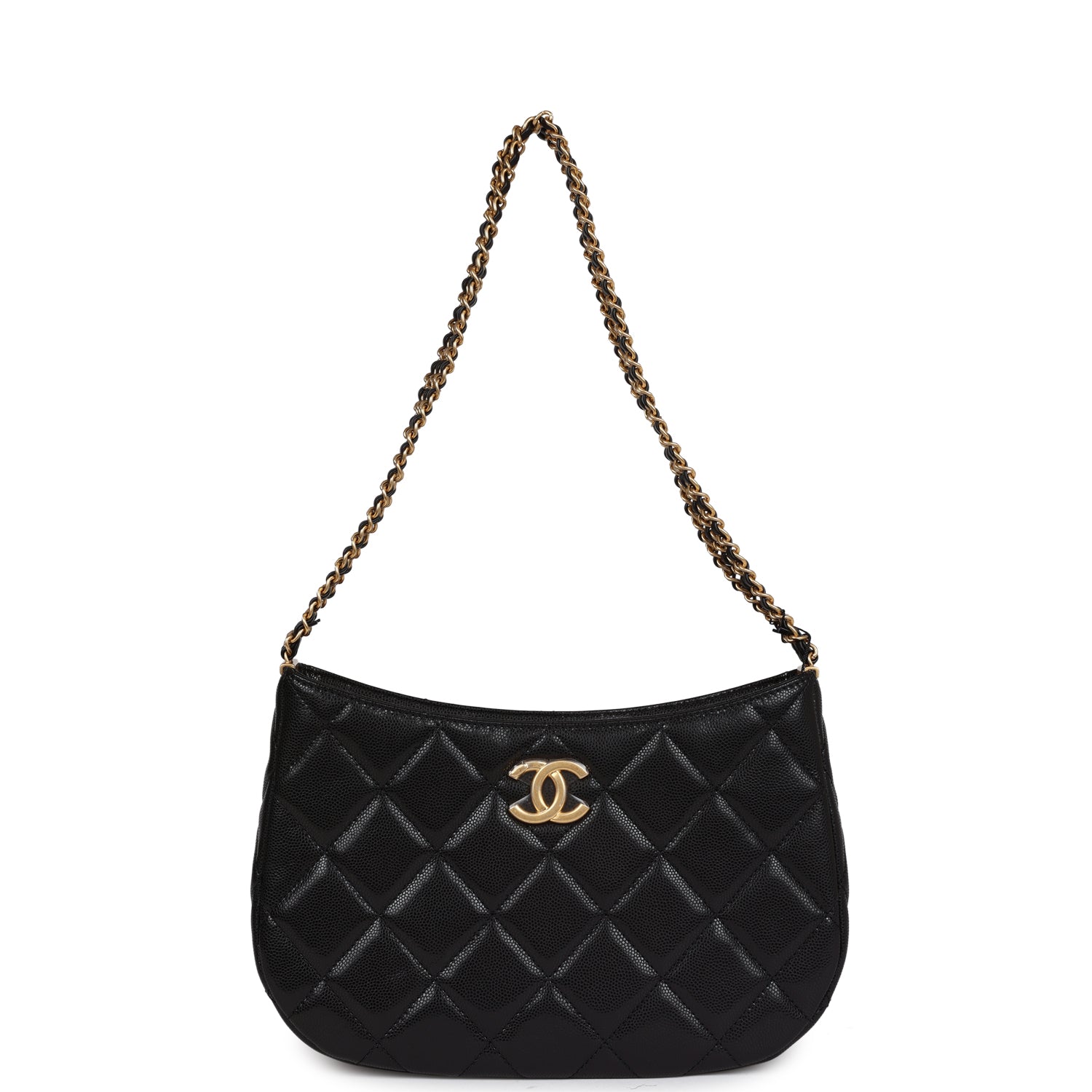 Hobo Bag Black Shiny Caviar Brushed Gold Hardware